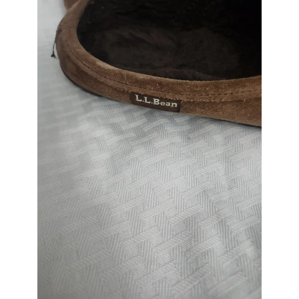 LL Bean Wicked Good Slippers Mens 9 Brown Suede Shearling Lined Scuff Moccasins